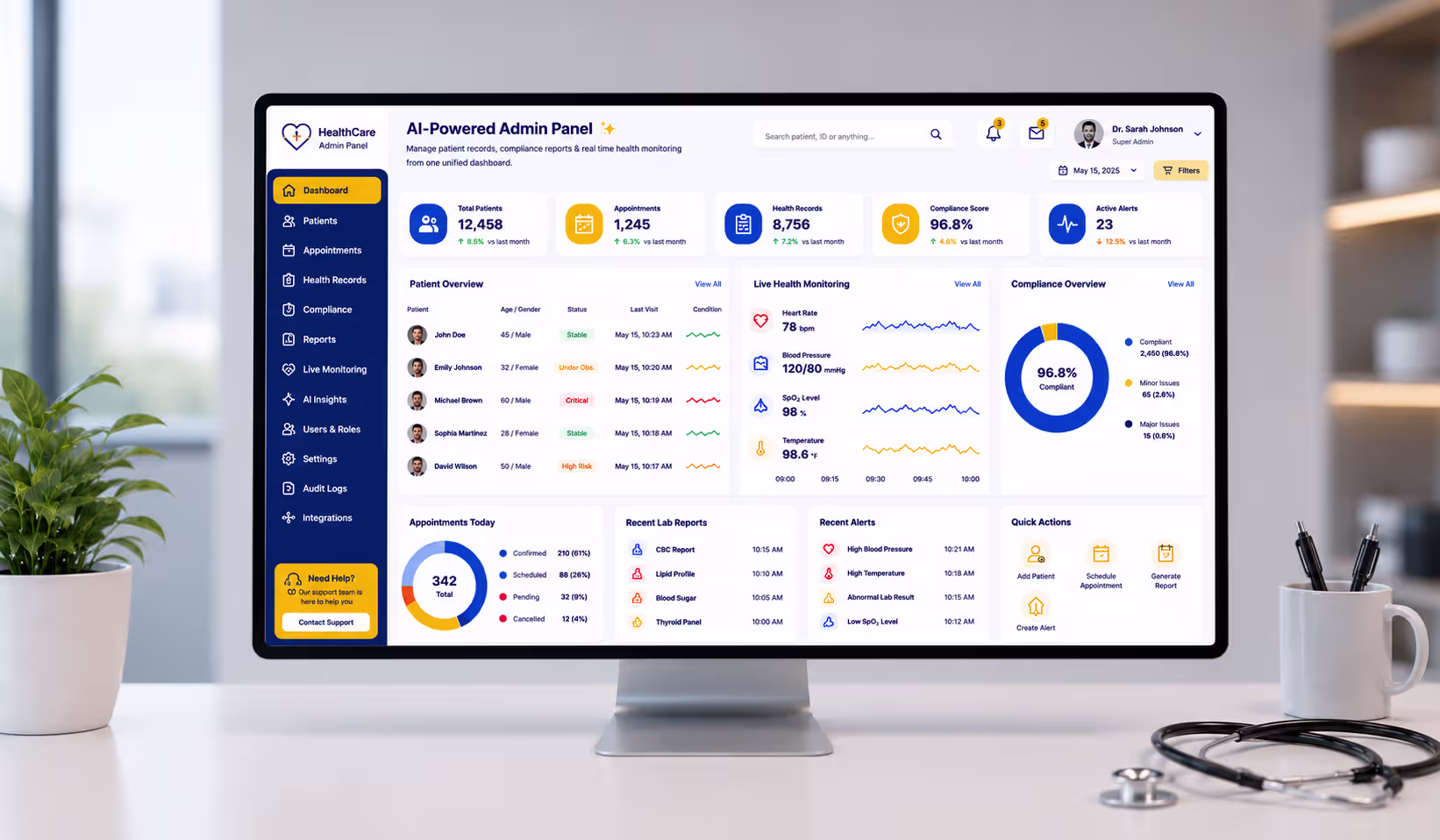 AI-powered admin panel for healthcare kiosk patient records and compliance reporting