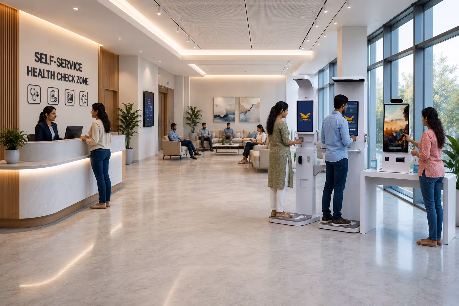 Self-service healthcare kiosk enabling contactless hospital check-in and billing