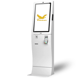 Freestanding XIPHIAS retail kiosk with large touch screen for self-service shopping and product discovery